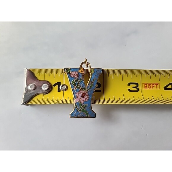 Cloisonne Floral Letter Y Shaped Pendant Vintage - Picture 9 of 10
